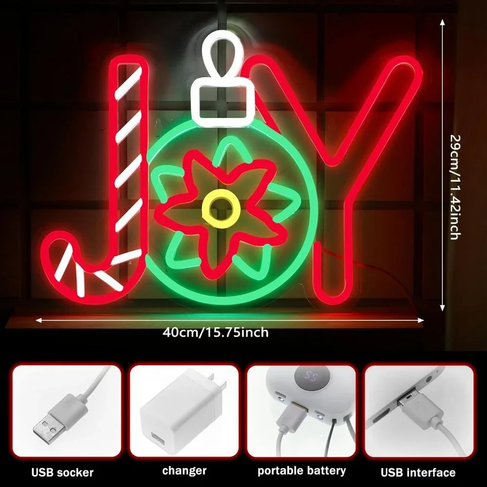 Christmas Joy Neon Sign Led Candy Dimmable Light Up Sign for Party Kids Gift